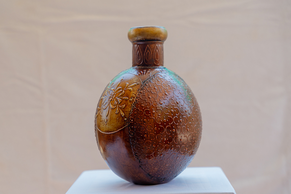Handcrafted Embossed Wooden Vase (Desiner Pot)