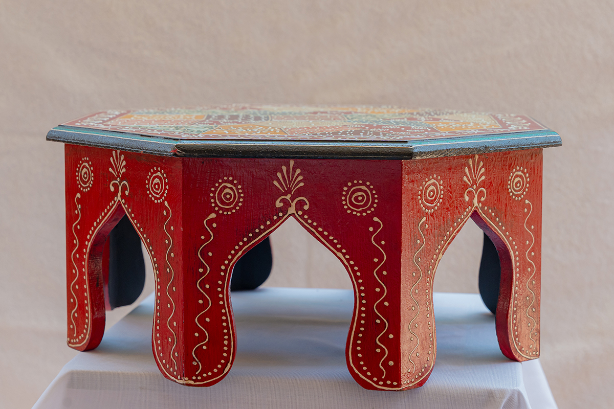 Hand-Painted Wooden Chowki Table (Bajat)