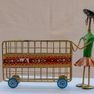 Handcrafted Tribal Metal Figurine with Cart (Tissue Box)