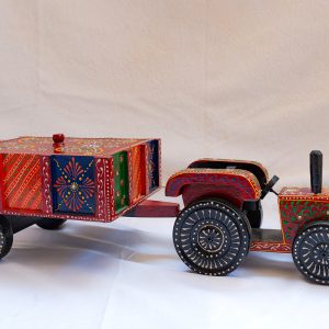 Hand-Painted Wooden Tractor with Trolley (Mukhvas Box)