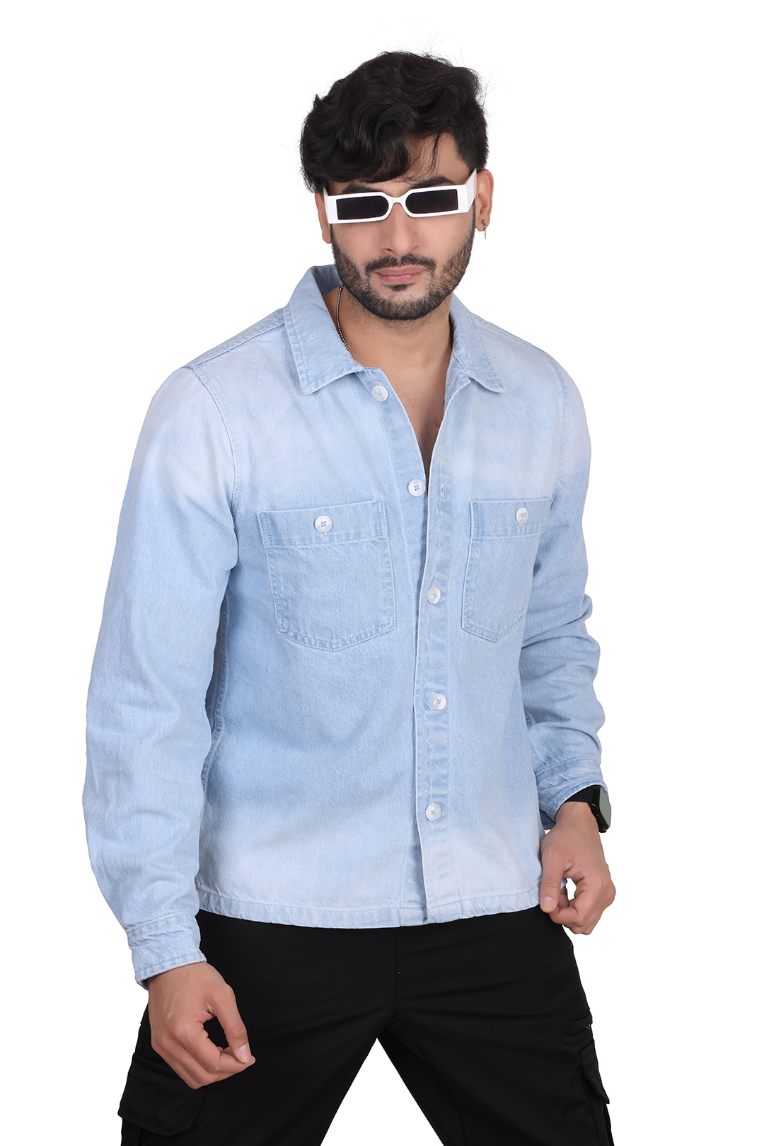 Saket – Premium Light Wash Denim Shirt - Image 5