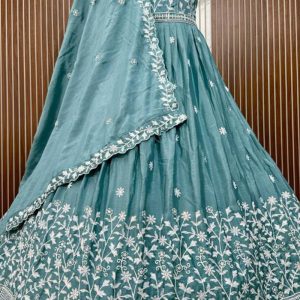Elegant Chinos Fabric Anarkali with Resham Embroidery