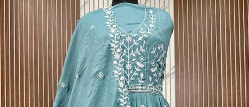Elegant Chinos Fabric Anarkali with Resham Embroidery - Image 2