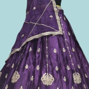 Elegant Satin Lehenga with Resham Pitta Work (Unstitched Choli)