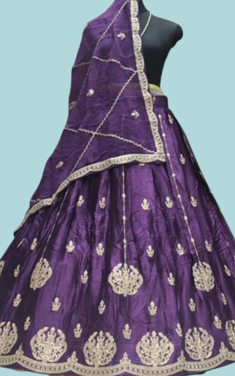 Elegant Satin Lehenga with Resham Pitta Work (Unstitched Choli)