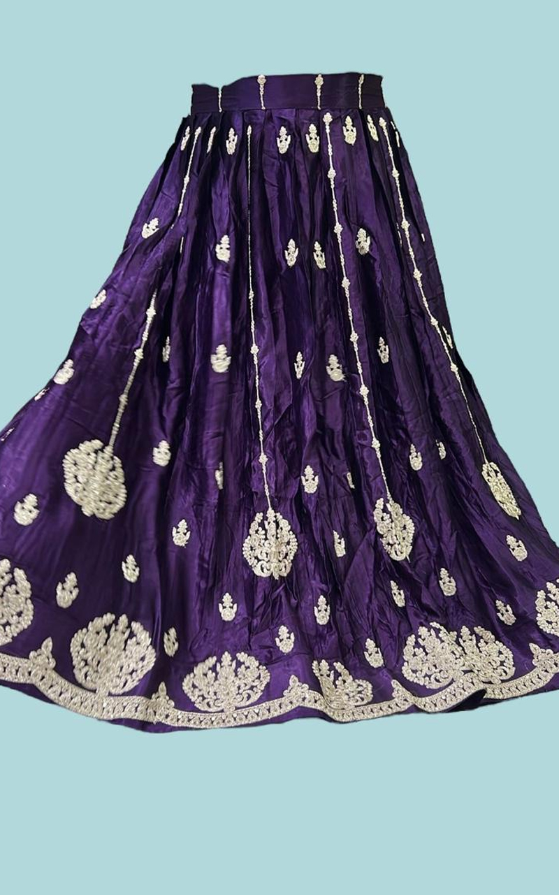 Elegant Satin Lehenga with Resham Pitta Work (Unstitched Choli) - Image 2
