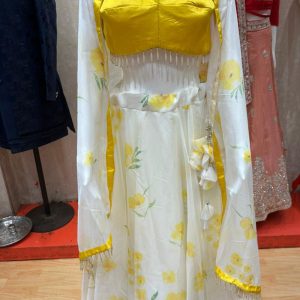 Elegant Yellow Floral Organza Lehenga Set