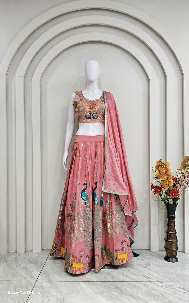 Elegant Pink Zardozi&Gota Patti Lehenga Set