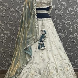 Ivory Tissue Silk Lehenga with Pitta Work & Organza Dupatta